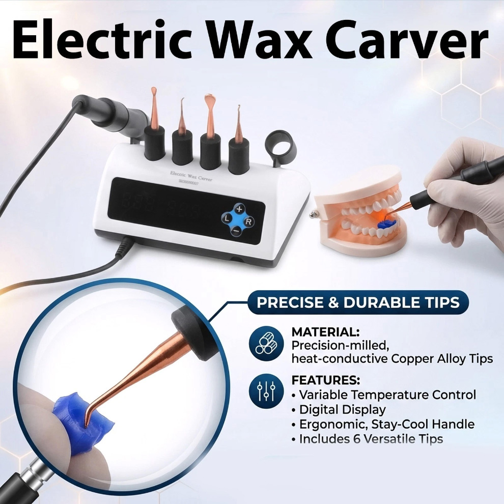 Dental Electric Wax Carver Dual Pen 100-200&deg;C Digital Wax Carving Unit with 6 Tips